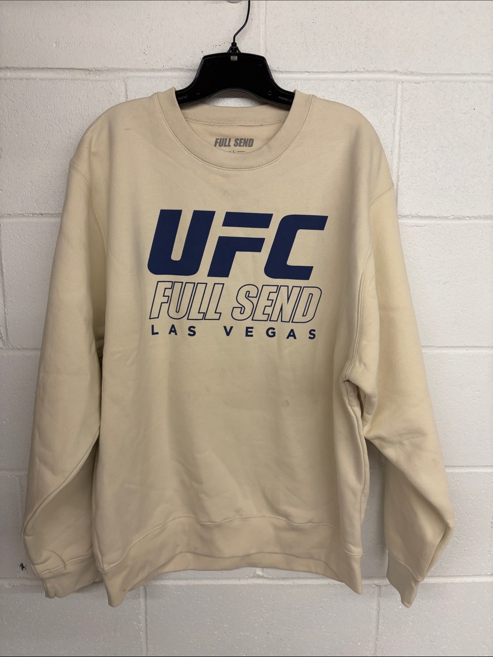 New Sz Large L UFC Las Vegas Beige Crewneck Sweatshirt fleece lined pullover